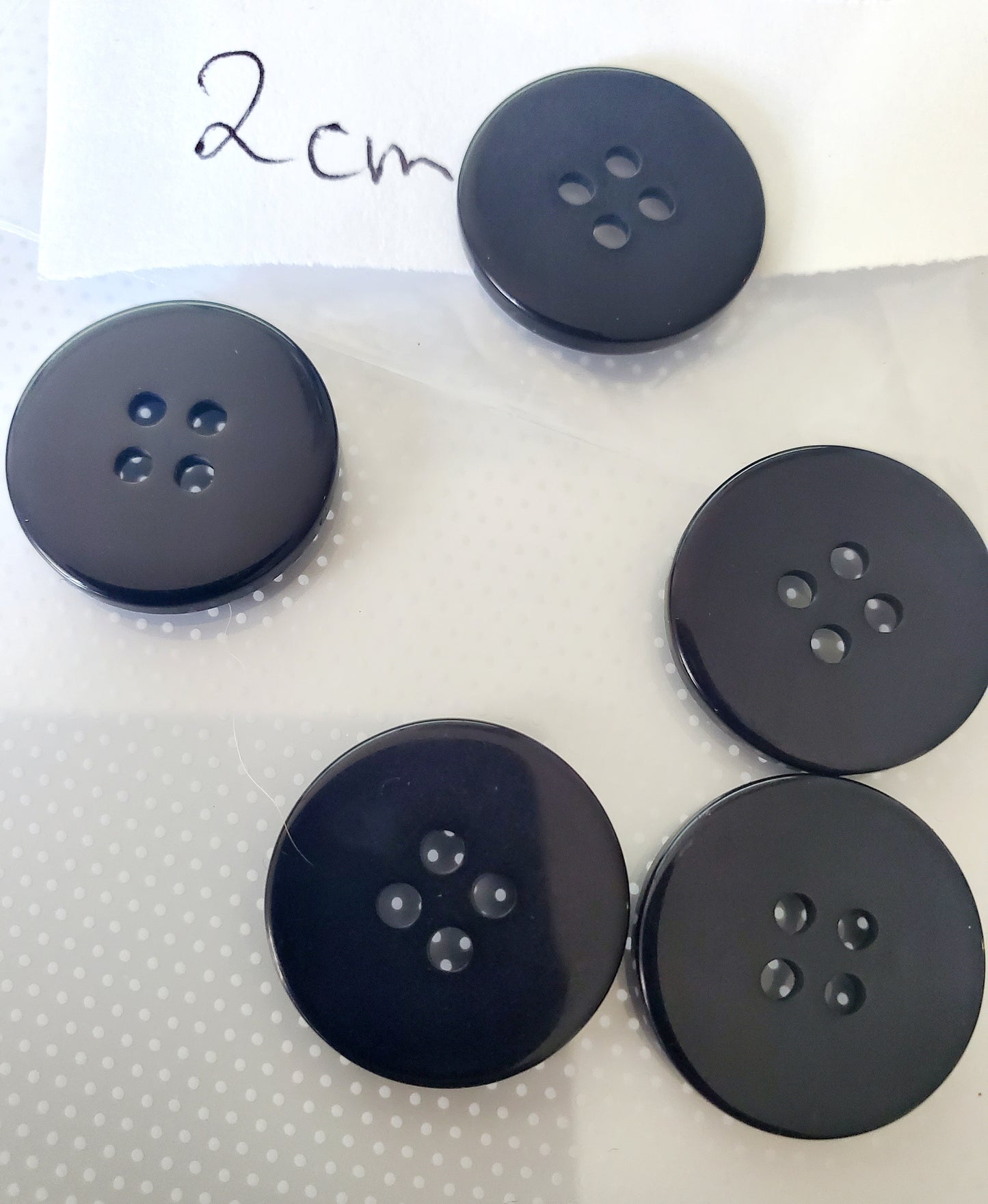 Black Round 4-Holed Buttons with Raised Edge, Size 20mm 2cm, Plastic QTY 5