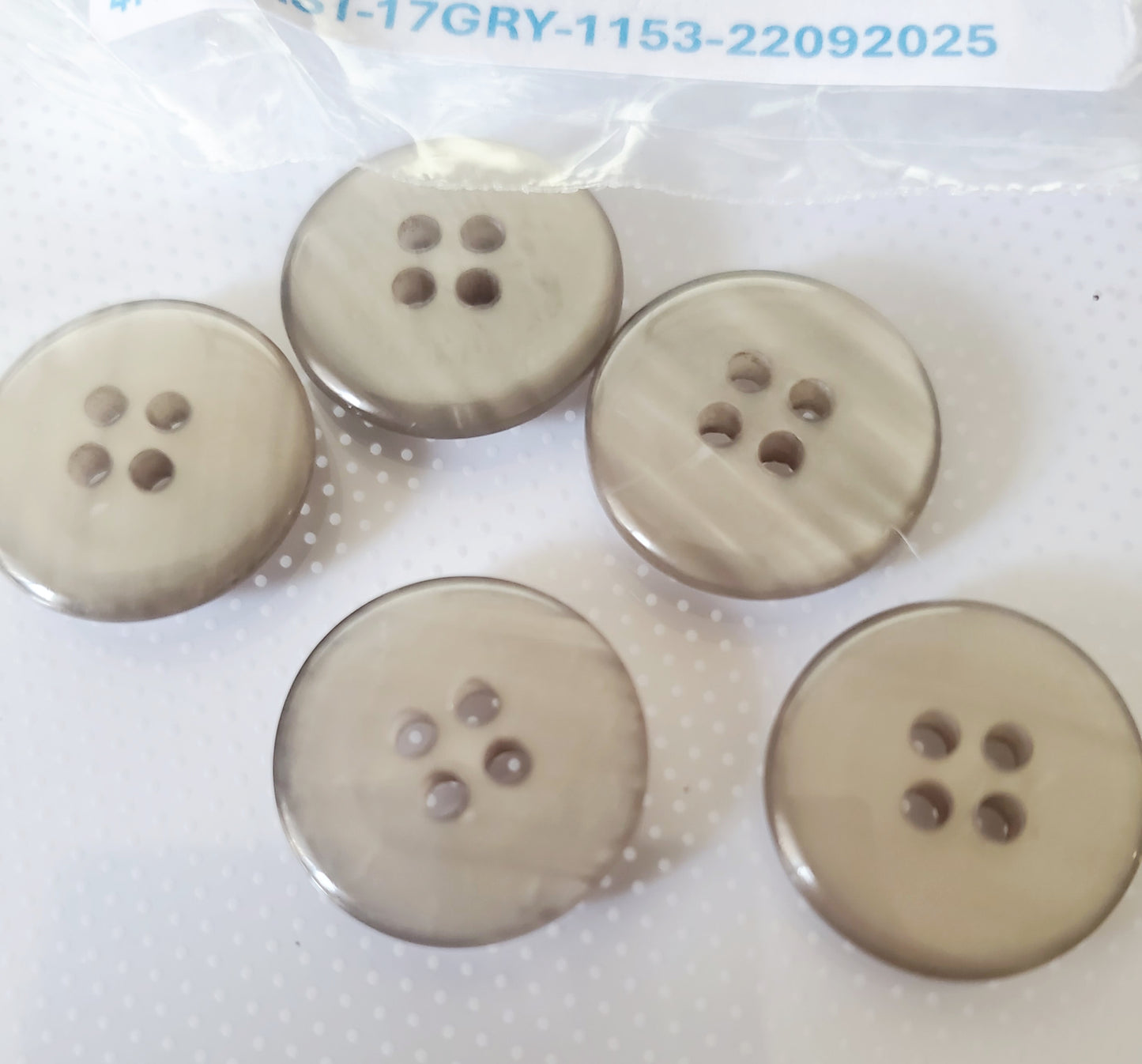 Light Brown 4-Holed Buttons with a Slight Pearlescent Style, Round, Size 17mm, 1.7cm, Plastic QTY 5