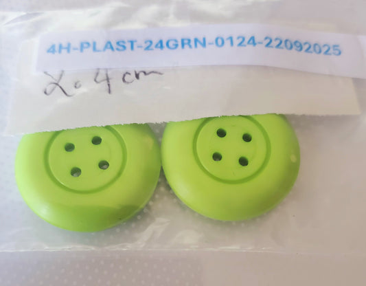 Lime Green 4-Holed Round Buttons, Size 24mm 2.4cm, Plastic QTY 2