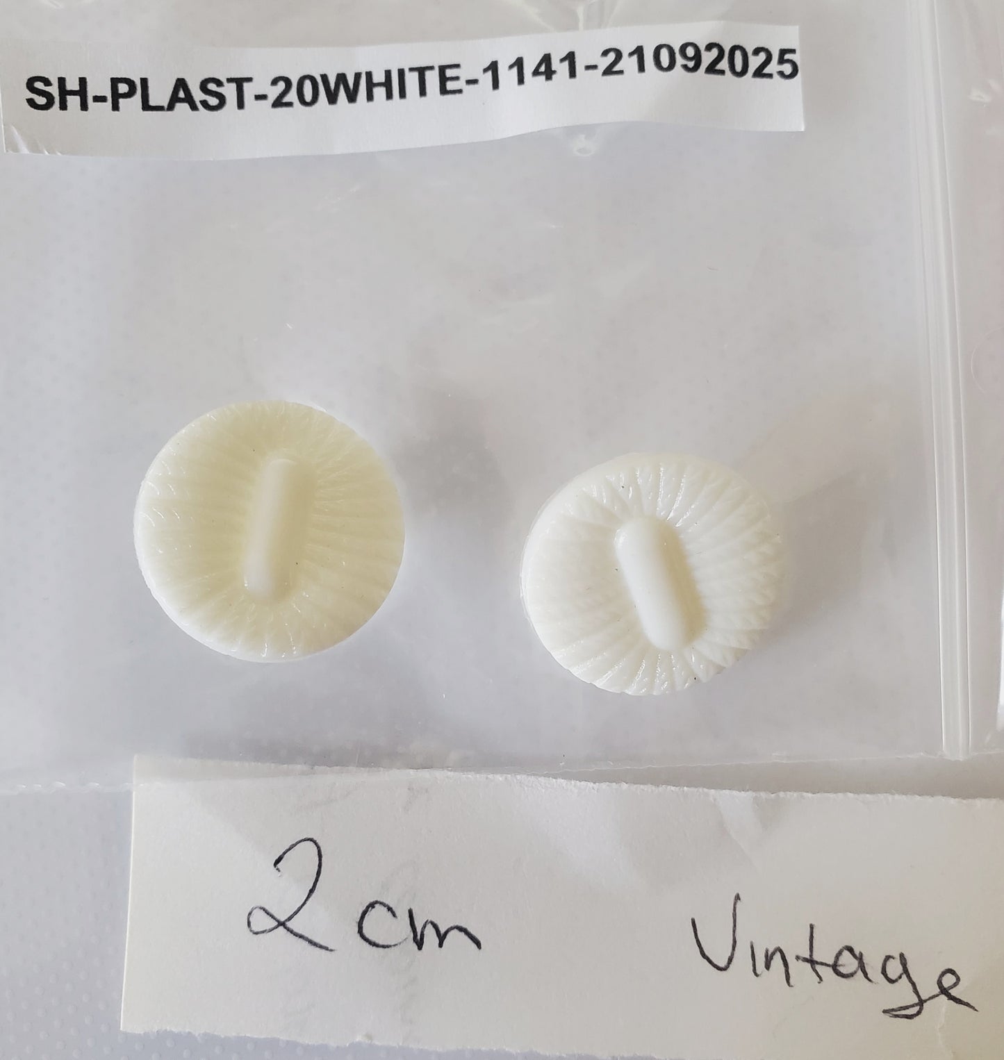 White, Round, Shank Buttons with Raised Design, Size 20mm 2cm Plastic QTY 2