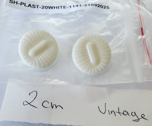 White, Round, Shank Buttons with Raised Design, Size 20mm 2cm Plastic QTY 2