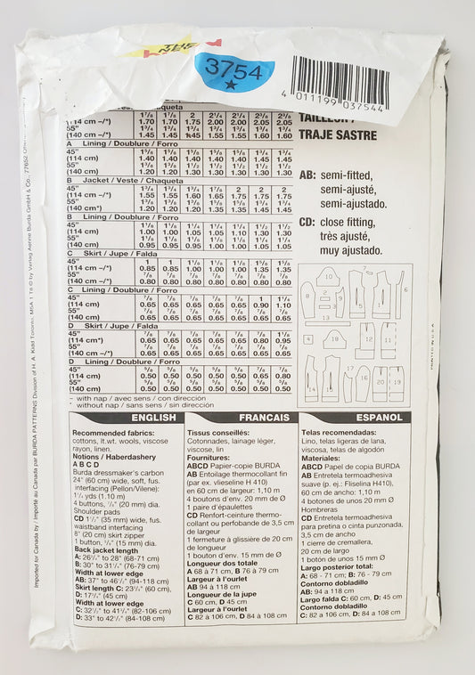 BURDA, Sewing Pattern 3754, Skirt, Jacket, Outfit, Size 6-18