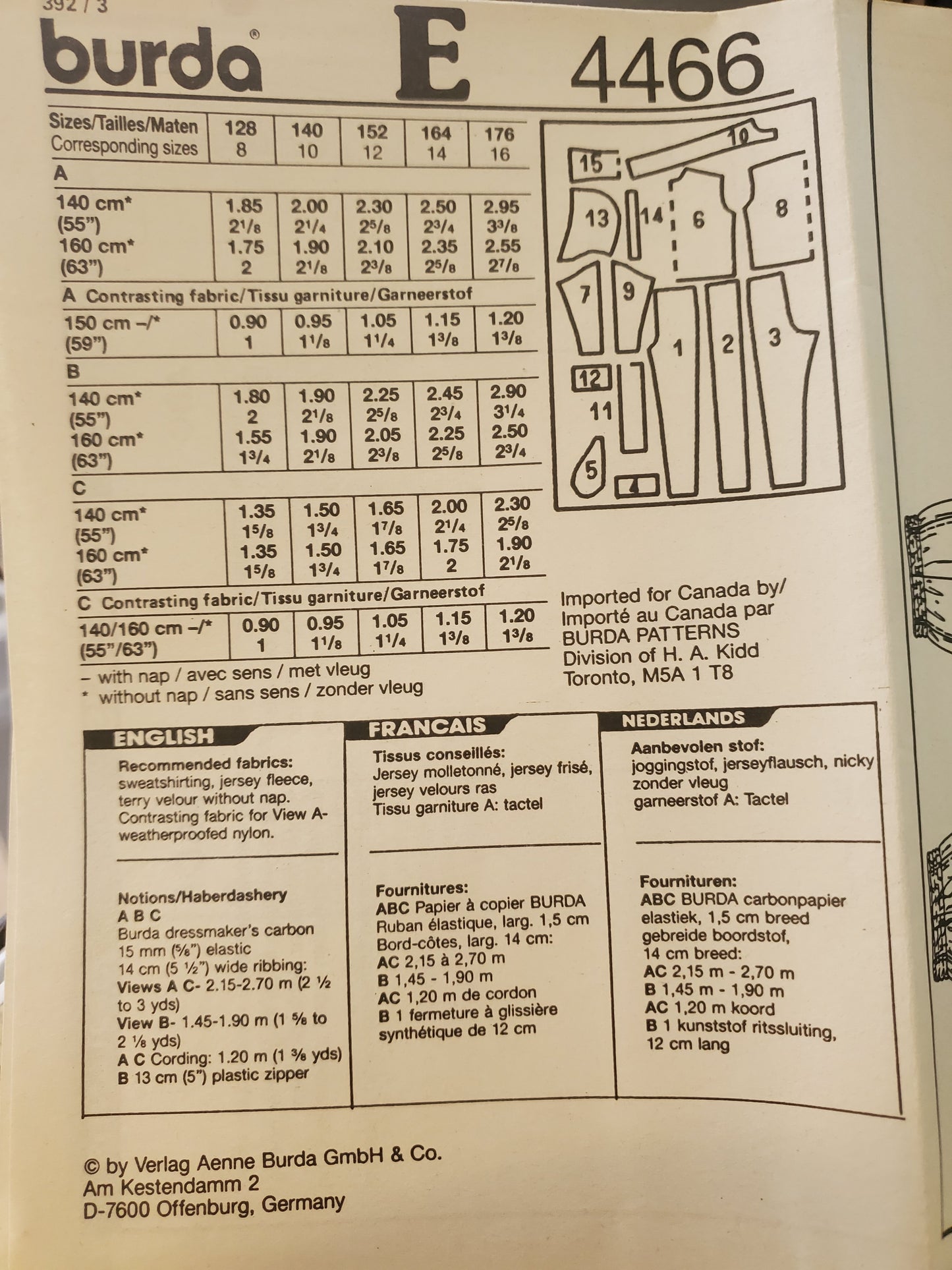 BURDA, Sewing Pattern 4466, Sweatshirts, Weatherproof Jackets, Kids, Junior, Teen Size 8-16