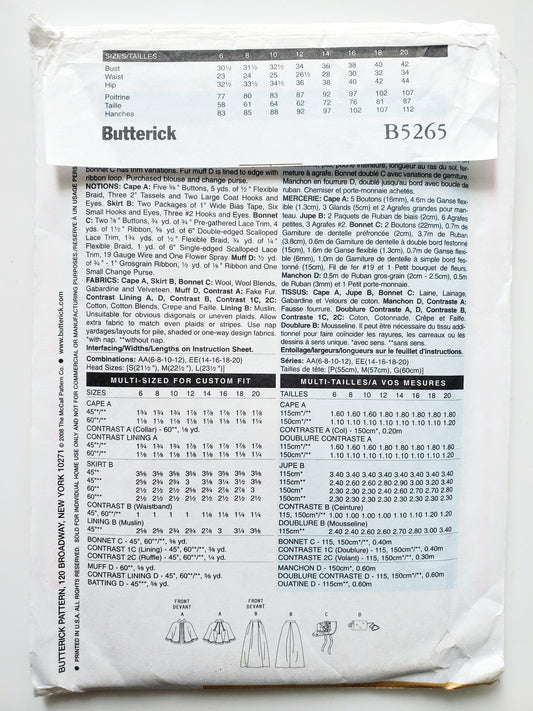 BUTTERICK Sewing Pattern B5265, Dress, Costume, Making History, Historical Clothing, Size 14-20