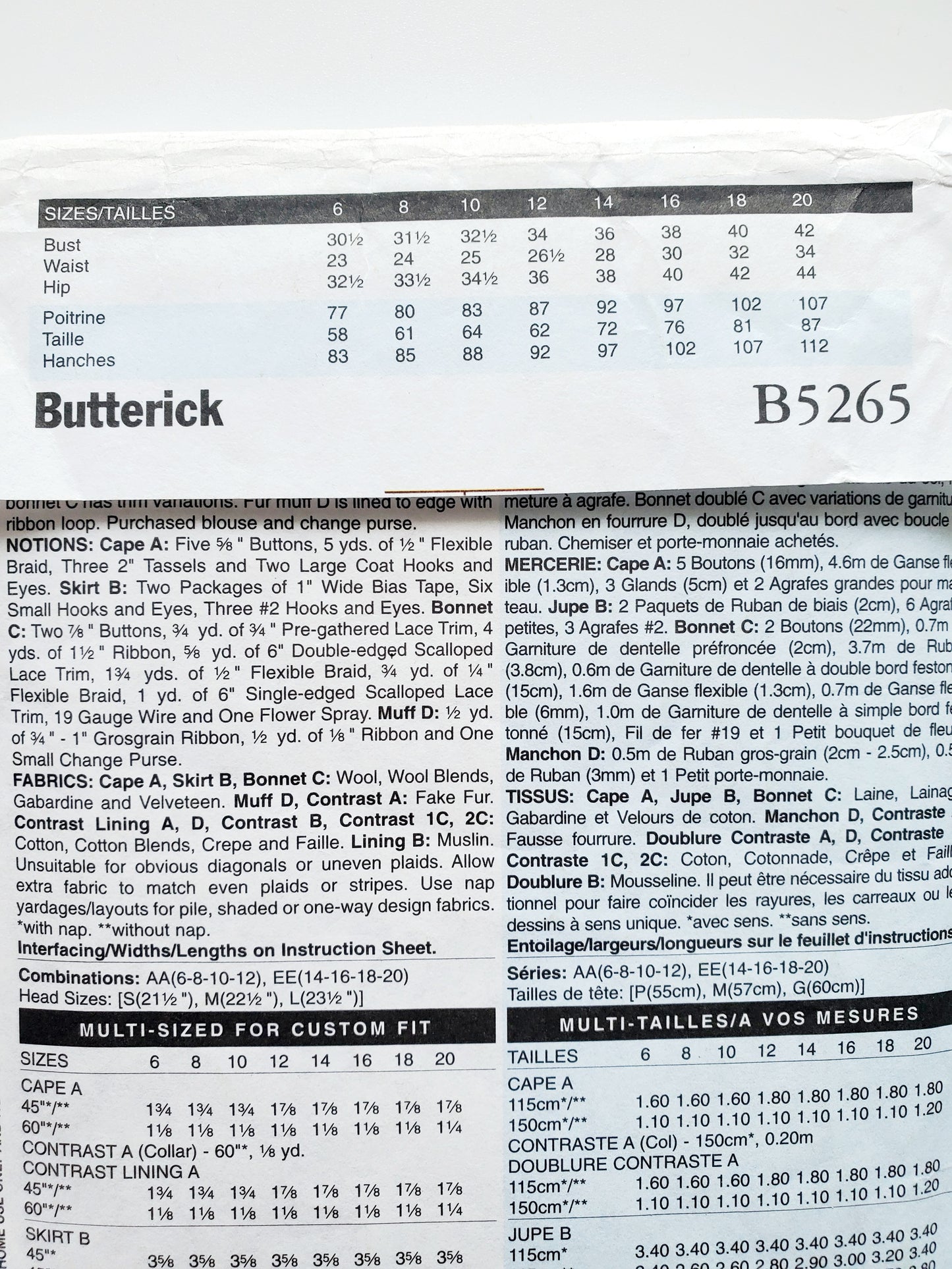 BUTTERICK Sewing Pattern B5265, Dress, Costume, Making History, Historical Clothing, Size 14-20