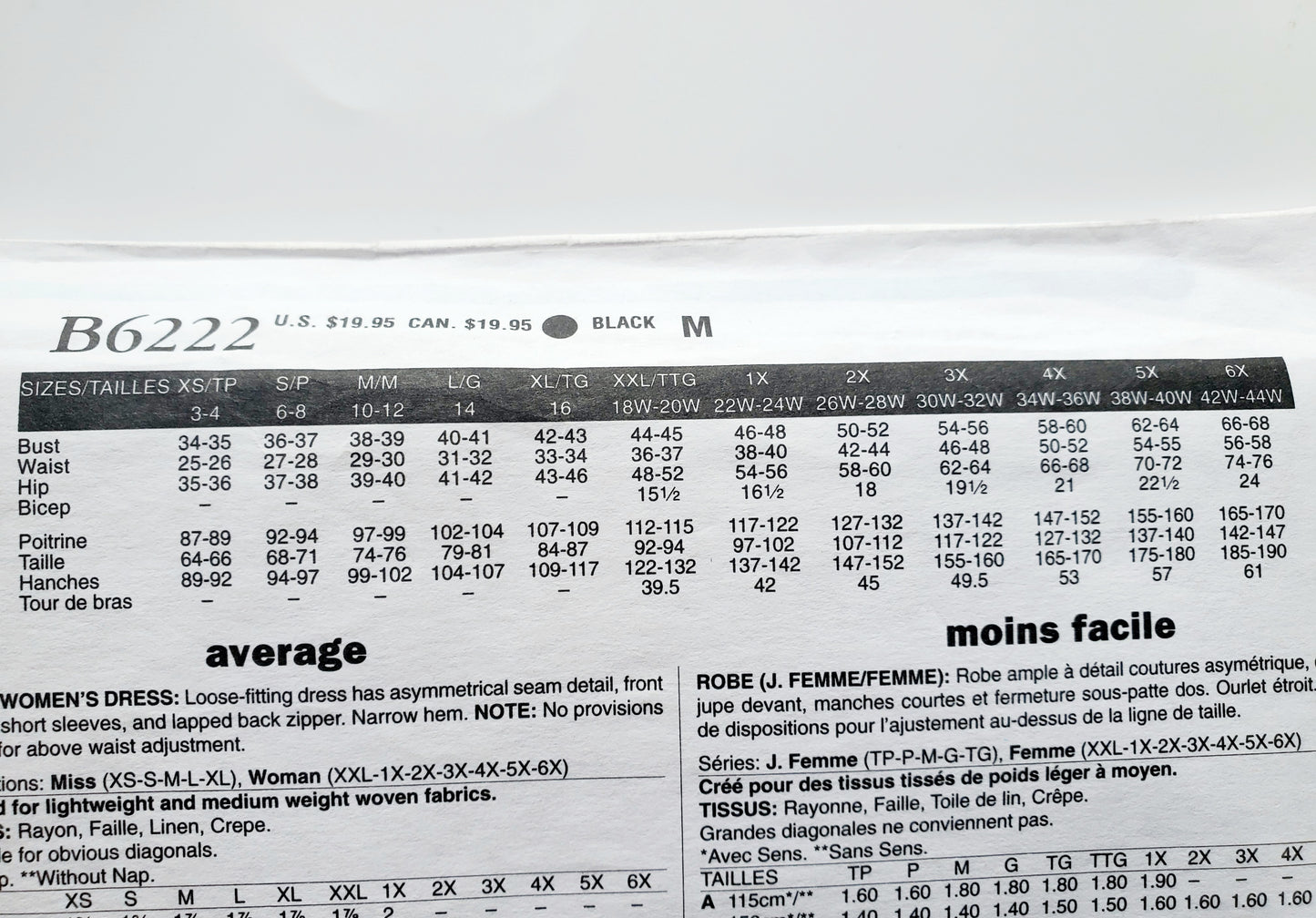 BUTTERICK Sewing Pattern B6222, Dress, Loose Fitting Dress, Asymmetrical, Size 18-44