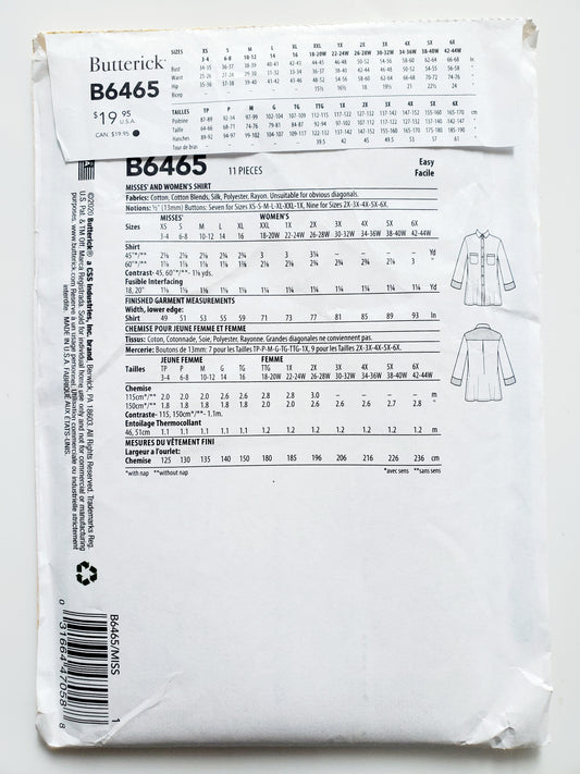 BUTTERICK Sewing Pattern B6465, Shirt, Size 3-16
