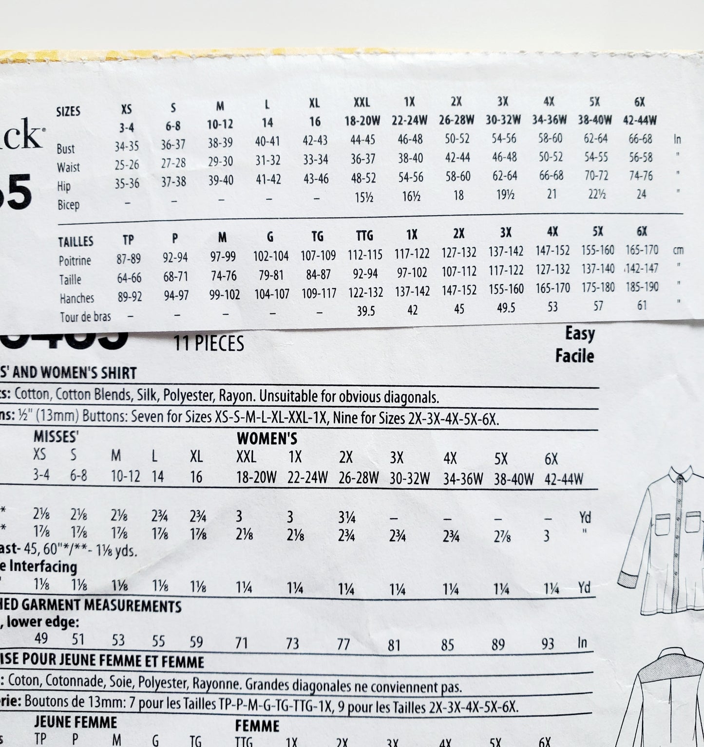 BUTTERICK Sewing Pattern B6465, Shirt, Size 3-16