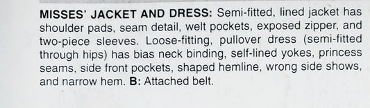 BUTTERICK Sewing Pattern BP274, Dress, Jacket, Size 14-22