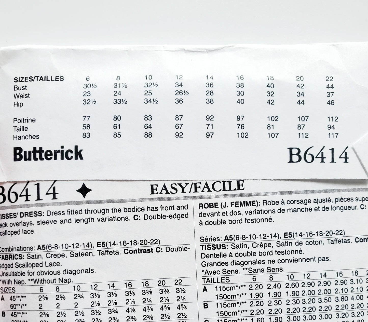 BUTTERICK Sewing Pattern B6414, Dress, Overlays, Scalloped Lace, Size 14-22