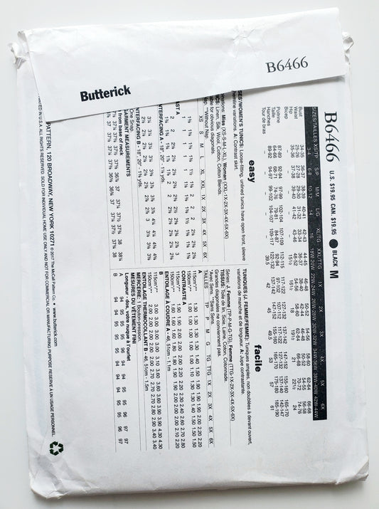 BUTTERICK Sewing Pattern B6466, Tunics, Tops, Size 3-16