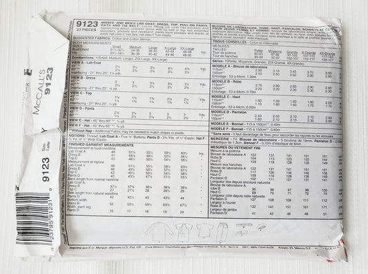 MCCALLS Sewing Pattern 9123, Nursing, Nurse Uniform, Scrubs, Customized Scrubs, Size Small, Medium, Large