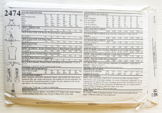 STYLE Sewing Pattern 2474, Sarong, Bikini, Halter Neck Top, Skirt, Dress, Jacket, Beach Bag, Size 6-16
