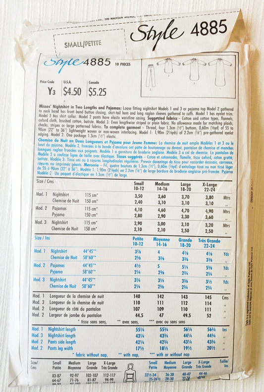 STYLE Sewing Pattern 4885, Nightshirt, Pajamas, Night Wear, Loose Fitting, Nightie, Size 10-12