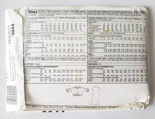 MCCALLS Sewing Pattern 9044, Faux Chenille, Jacket, Dress, Size 6-24