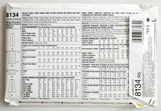 SIMPLICITY Sewing Pattern 8134, Pants, Wide Pants, Loose Pants, Wrap Pants, Size 14-22