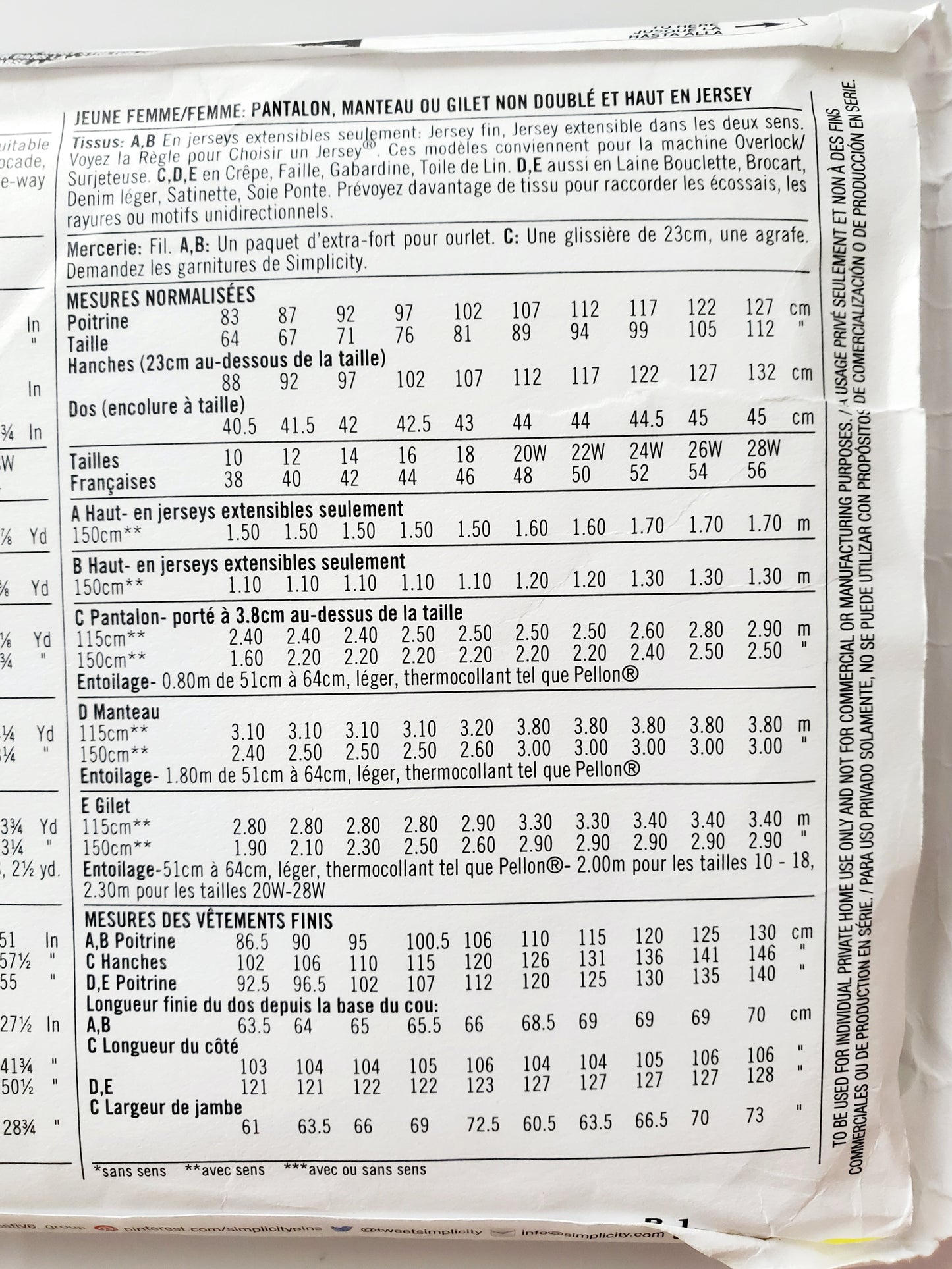 SIMPLICITY Sewing Pattern 8177, Pants, Coat, Unlined Coat, Vest, Knit Top, Outfit, Size 20-28