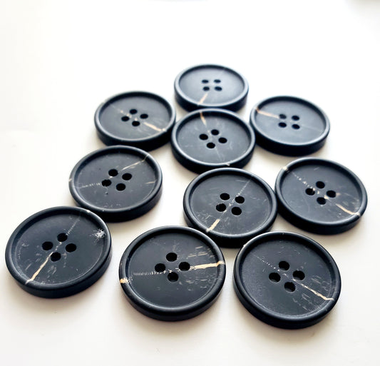 Black Round 4-Holed Buttons, Size 23mm, 2.3cm, Plastic, QTY 10