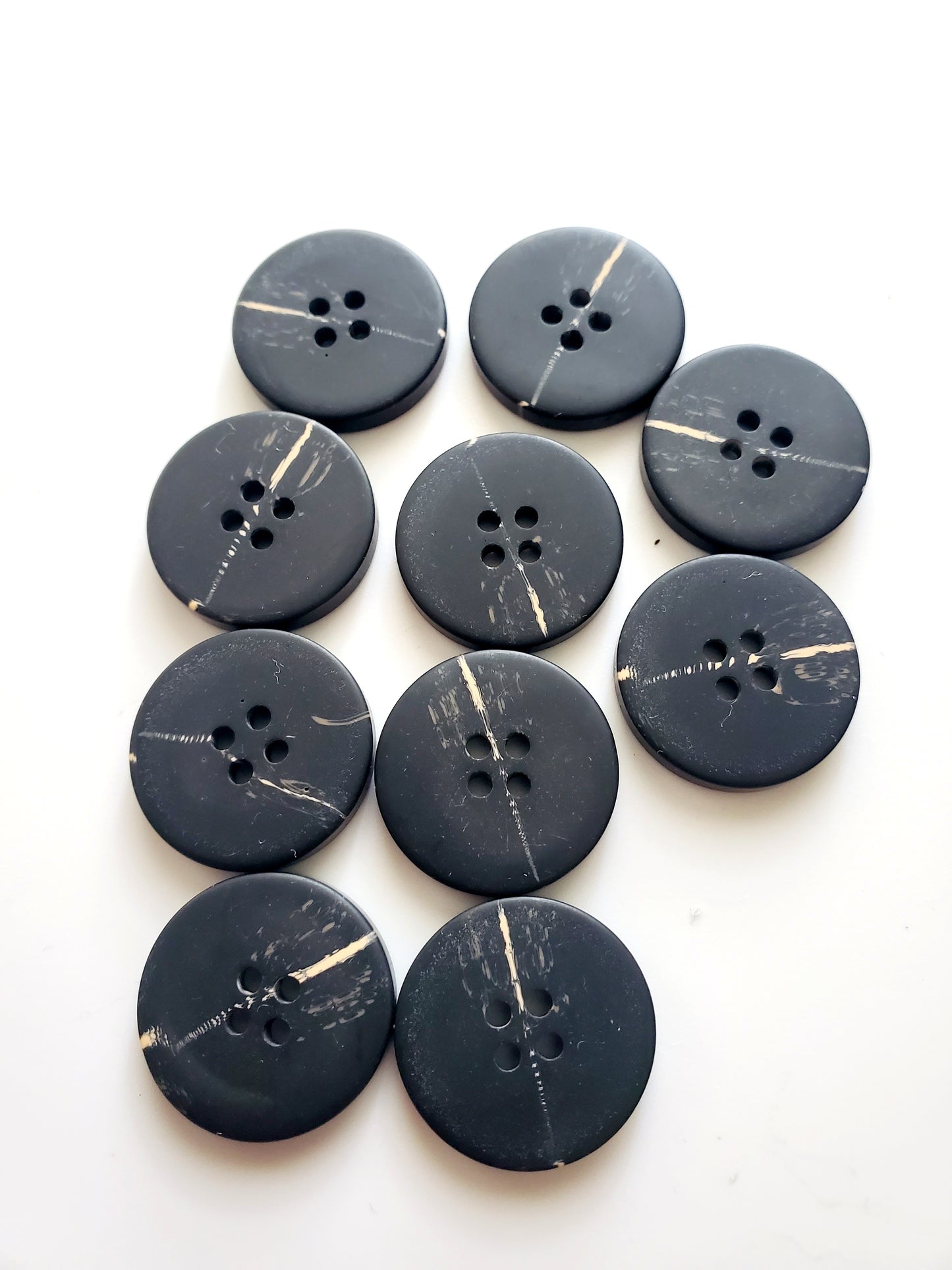 Black Round 4-Holed Buttons, Size 23mm, 2.3cm, Plastic, QTY 10