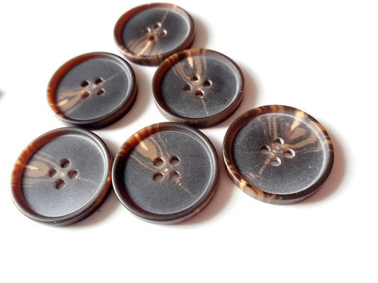 Brown Round 4-Holed Sewing Buttons, Size 25mm, 2.5cm, Plastic QTY 6