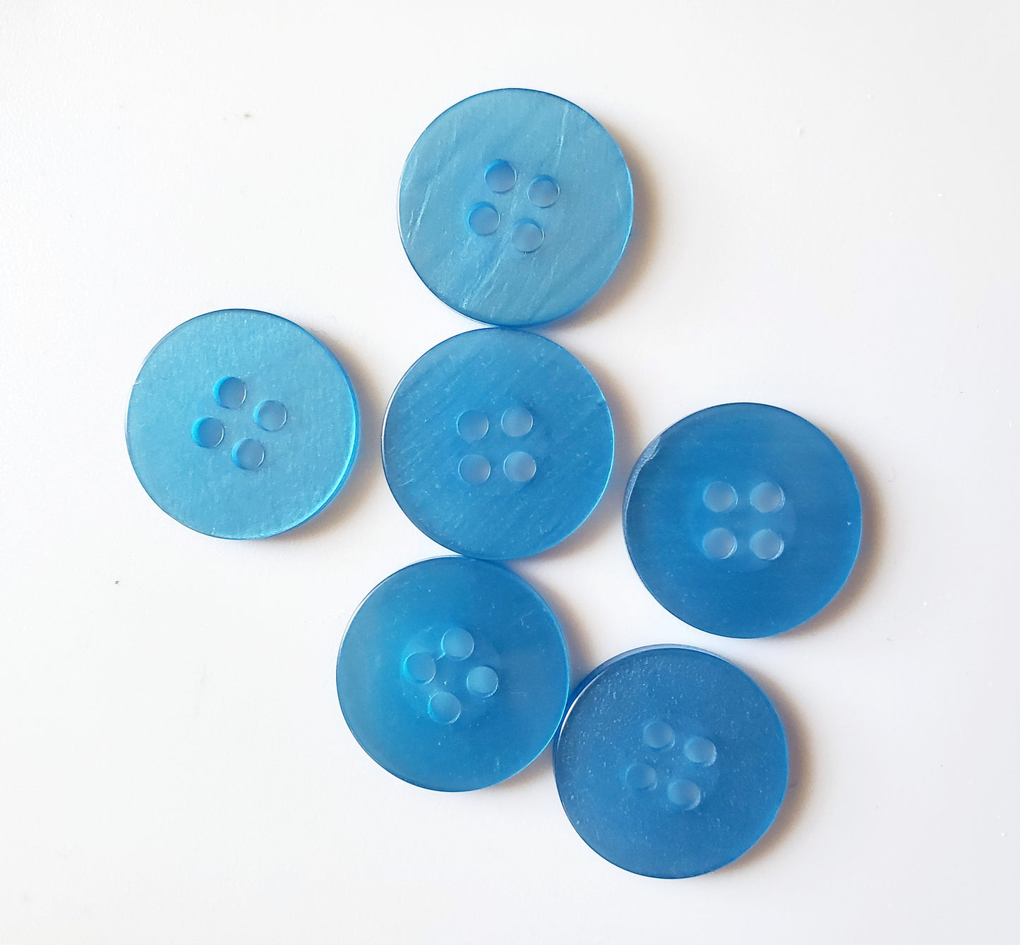 Blue Round Sewing Buttons, 4-Holed Buttons, Size 17mm, 1.7cm, Plastic QTY 6