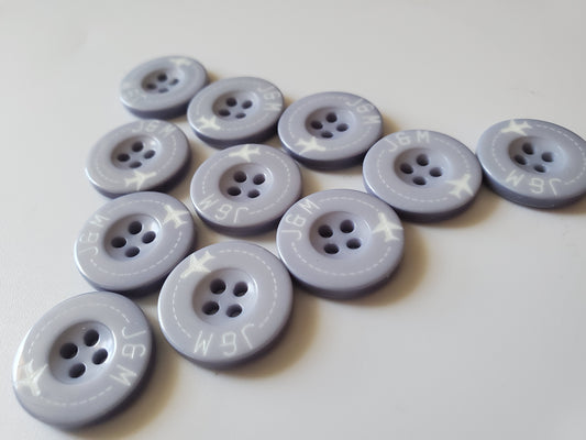 Blue Round Sewing Pattern, 4-Holed Buttons, Airplane Theme, Size 20mm, 2cm, Plastic QTY 11