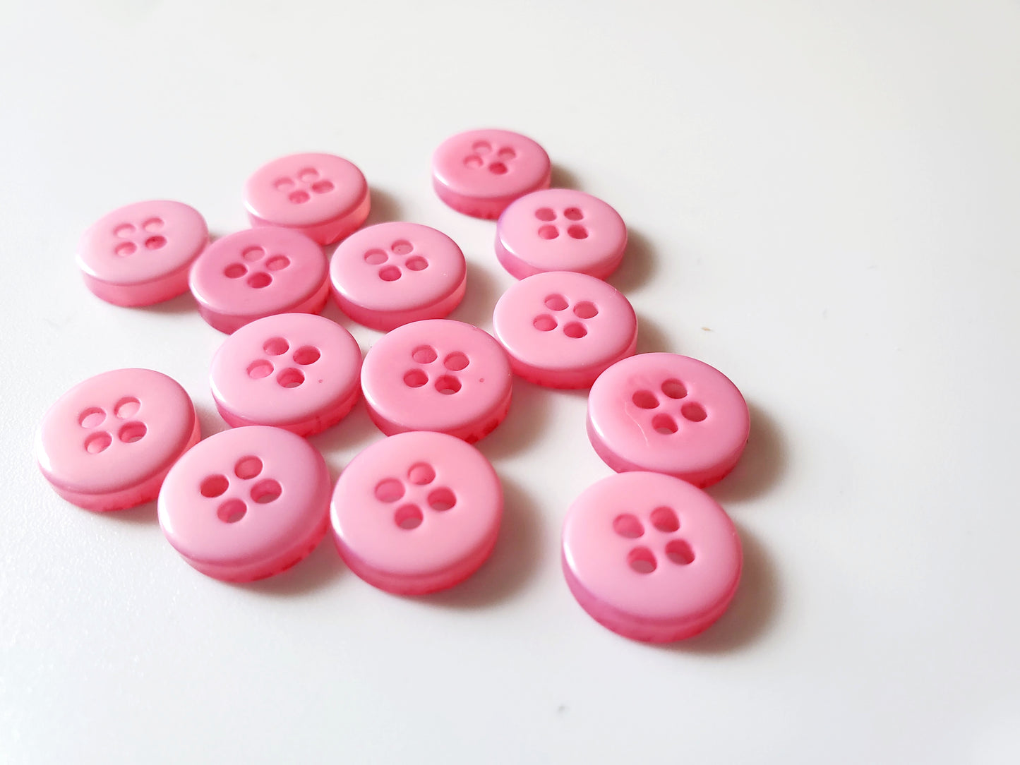 Pink Round 4-Holed Buttons, Size 8mm, Plastic, QTY 6