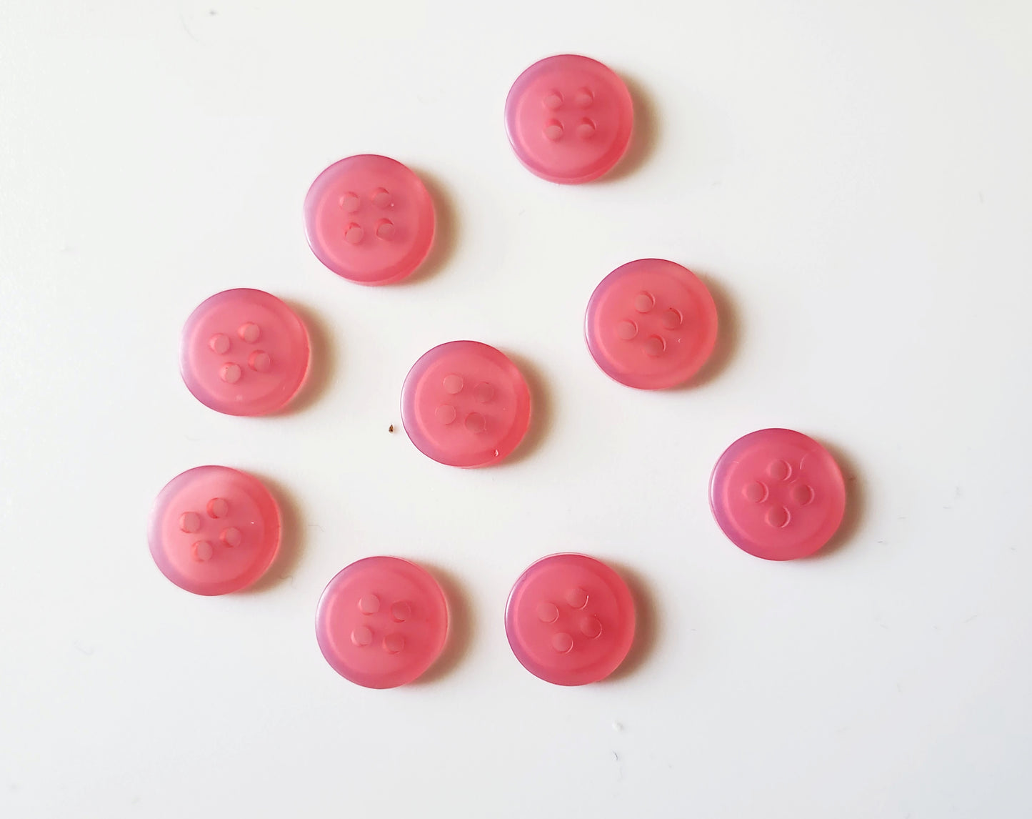 Small Pink Round 4-Holed Buttons, Size 10mm, 1cm, Plastic, QTY9