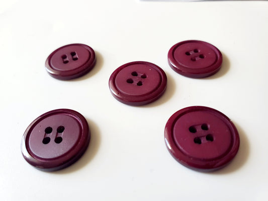 Burgundy Round 4-Holed Sewing Buttons, Size 20mm, 2cm, Plastic QTY 5