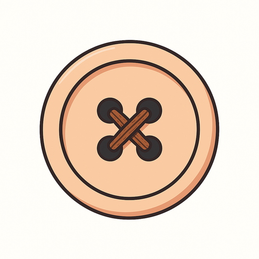 An illustration of a 4-holed sewing button with a cross-stitch attachement