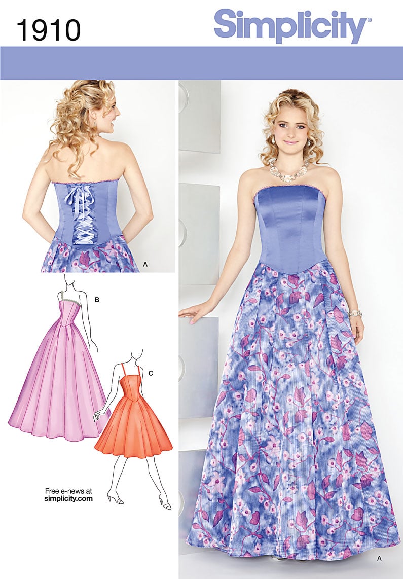 SIMPLICITY Sewing Pattern 1910 Dress with Boning, Full Skirt, Strapless Bodice, Prom, Evening Dress  SIZE 6-14