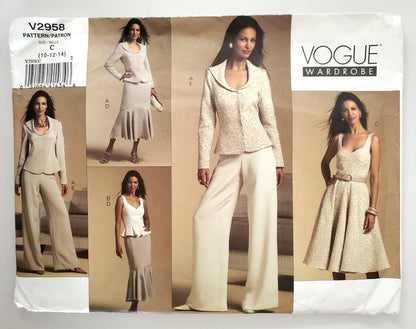 VOGUE PATTERNS, Sewing Pattern V2958, VOGUE WARDROBE, Jacket, Bustier, Dress, Skirt, Pants, Size 10-14