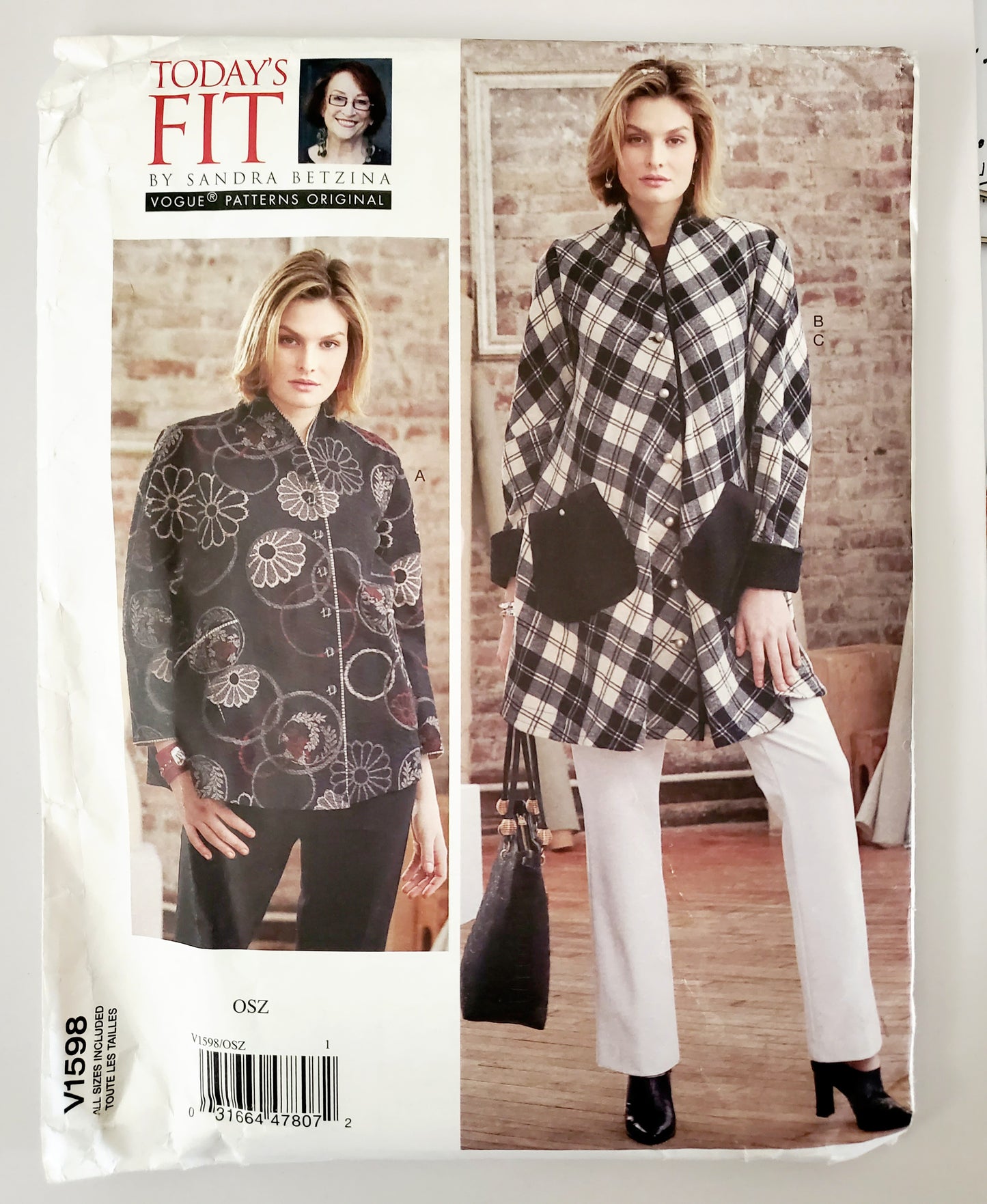 VOGUE PATTERNS, Sewing Pattern V1598, TODAY'S FIT BY SANDRA BETZINA, Blouse, Medium Weight Blouse, Pants All Sizes