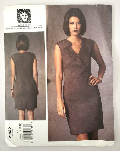 VOGUE PATTERNS, Sewing Pattern V1420, ANNE KLEIN, AMERICAN DESIGNER, Dress, Size 14-22