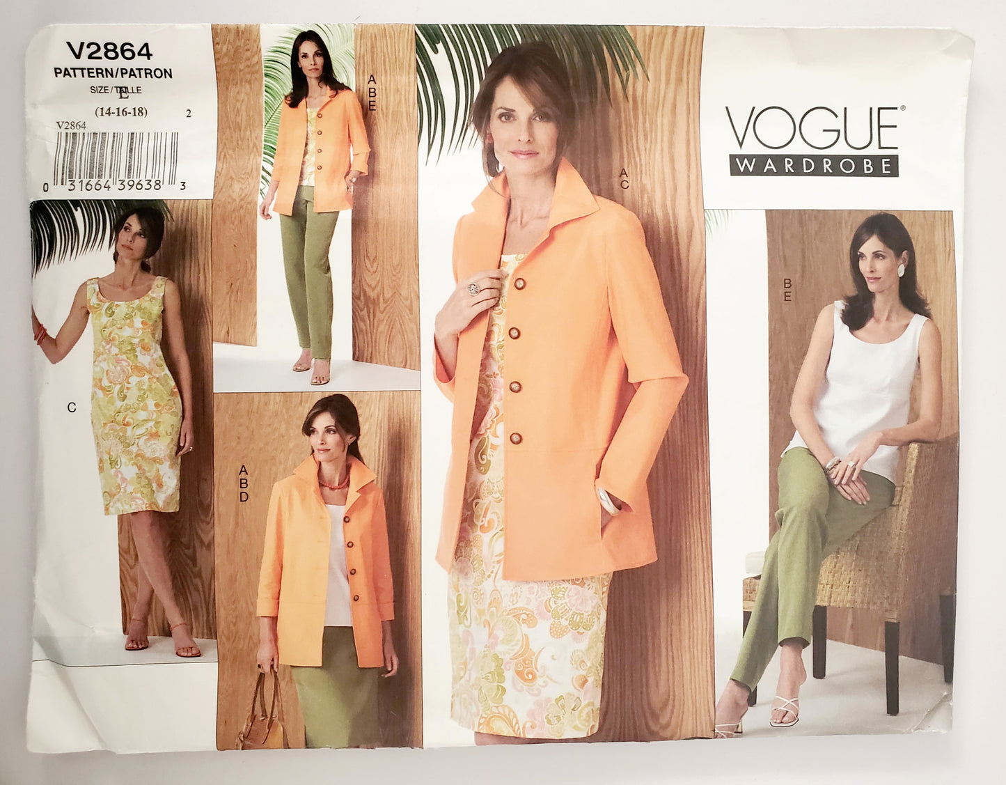 VOGUE PATTERNS, Sewing Pattern V2864, VOGUE WARDROBE, Jacket, Top, Dress, Skirt, Pants, Size 14-18