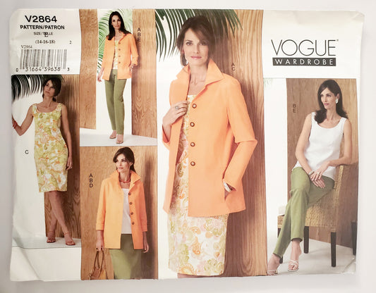 VOGUE PATTERNS, Sewing Pattern V2864, VOGUE WARDROBE, Jacket, Top, Dress, Skirt, Pants, Size 14-18