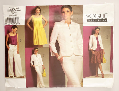VOGUE PATTERNS, Sewing Pattern V2975, VOGUE WARDROBE, Jacket, Top, Dress, Skirt, Size 18-22