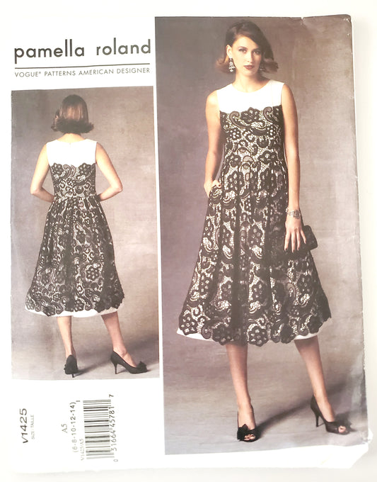 VOGUE PATTERNS, Sewing Pattern V1425, PAMELLA ROLAND, AMERICAN DESIGNER, Dress, Size 6-14