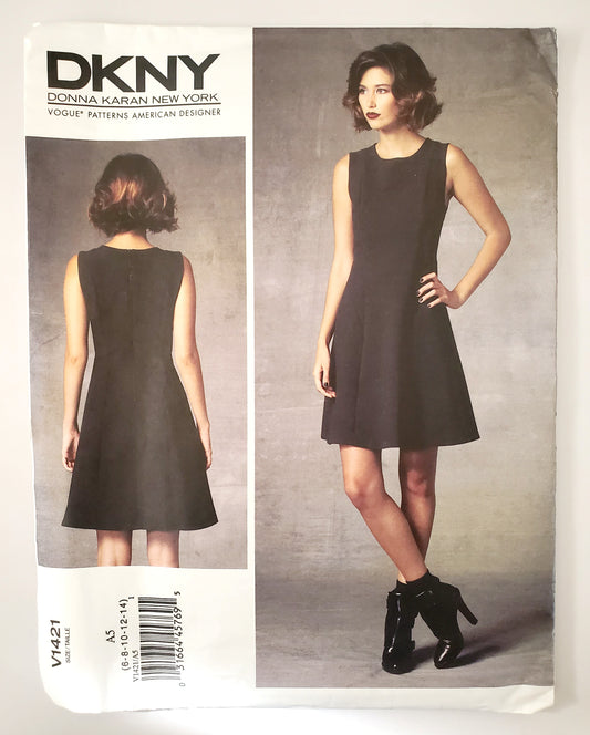 VOGUE PATTERNS, Sewing Pattern V1421, DKNY, DONNA KARAN, NEW YORK, AMERICAN DESIGNER, Dress, Dress with Seam Detail, Size 6-14