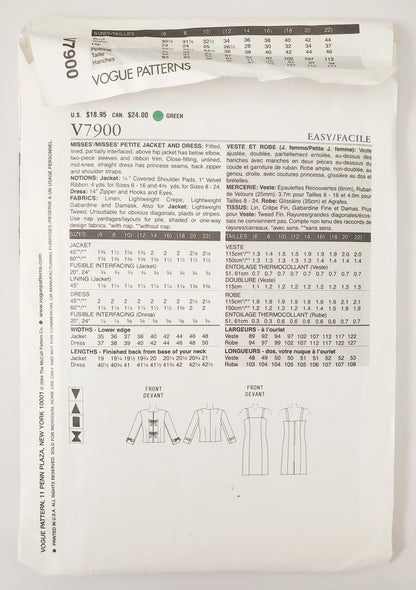 VOGUE Sewing Pattern V7900 Jacket, Dress, The Vogue Woman, Size 12-16