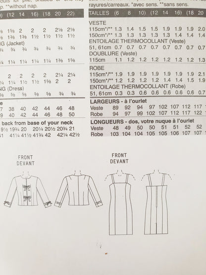 VOGUE Sewing Pattern V7900 Jacket, Dress, The Vogue Woman, Size 12-16