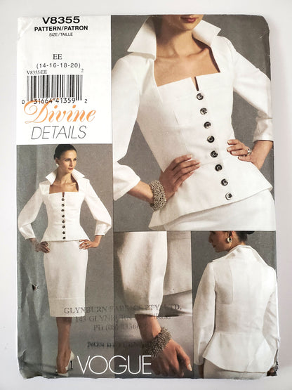 VOGUE Sewing Pattern V8355, Devine Details, Top, Skirt, Shaped Peplum, Size 14-20