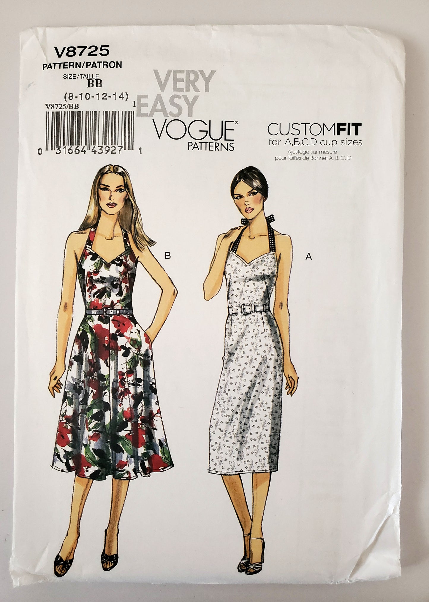 VERY EASY VOGUE Sewing Pattern V8725 Dress with Halter Tie-up Neckline, Size 8-14