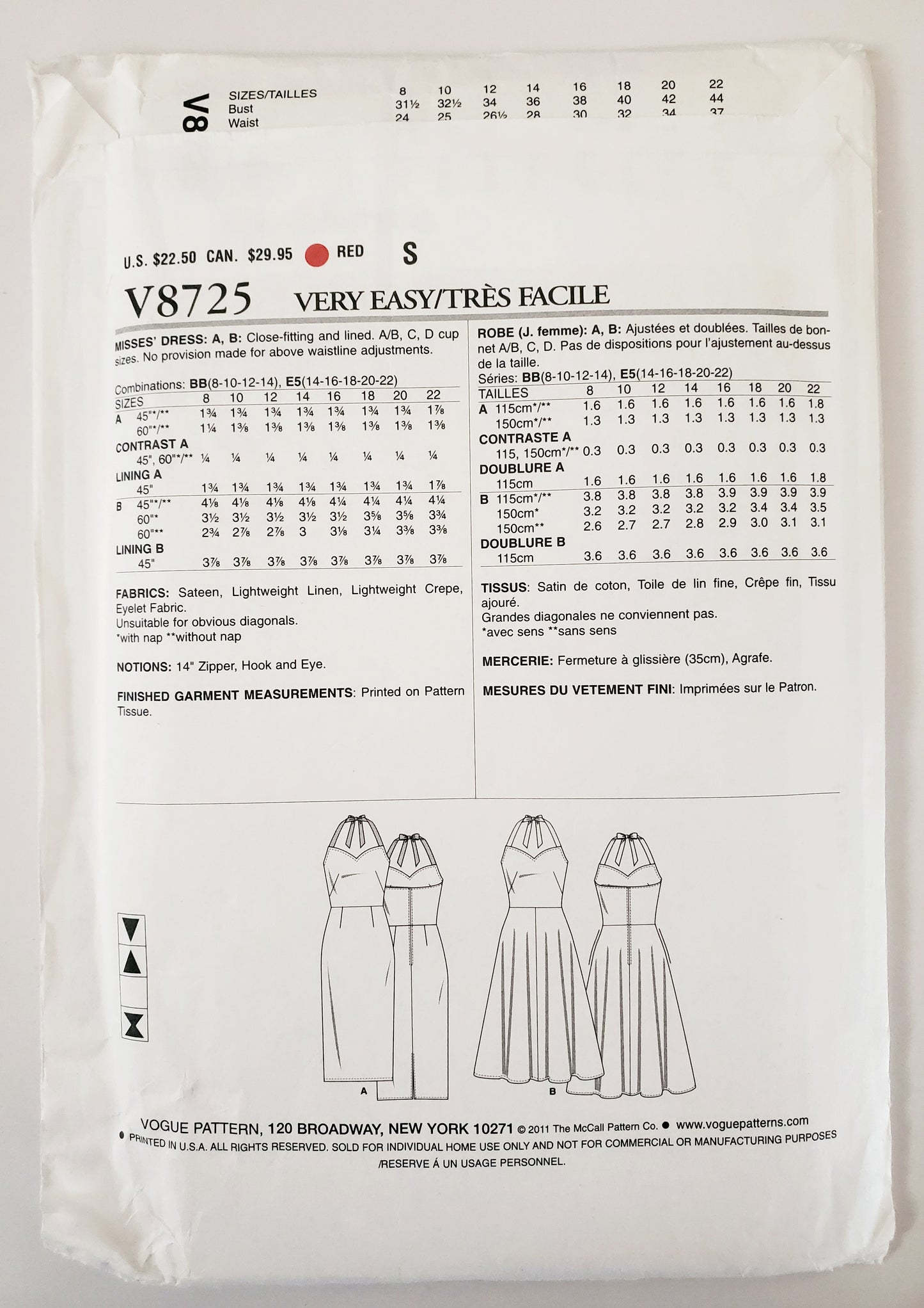 VERY EASY VOGUE Sewing Pattern V8725 Dress with Halter Tie-up Neckline, Size 8-14