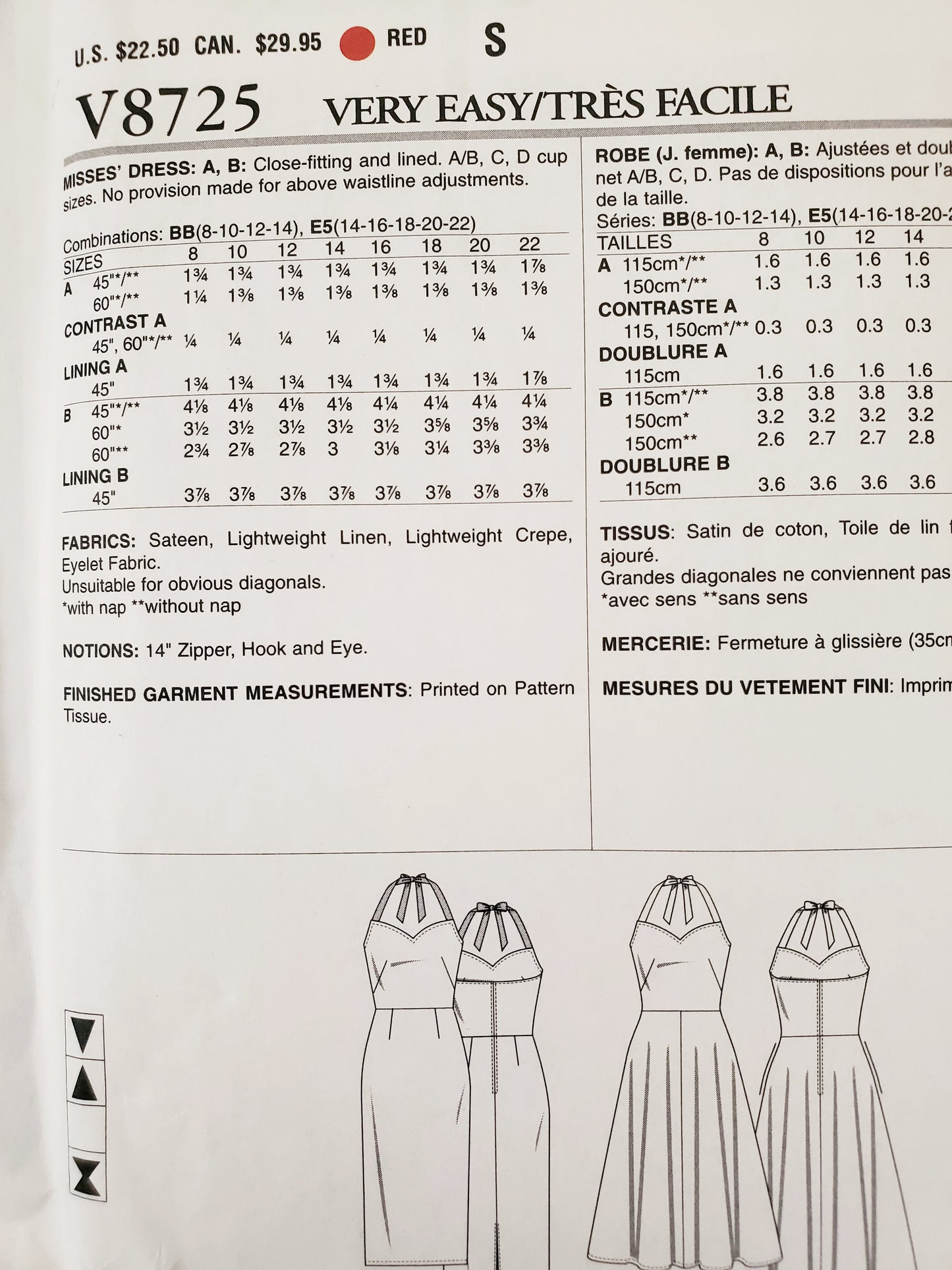 VERY EASY VOGUE Sewing Pattern V8725 Dress with Halter Tie-up Neckline, Size 8-14