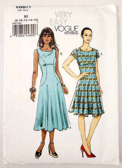 VERY EASY VOGUE Sewing Pattern V8871, Close Fitting, Flared Dress. Size 8-16