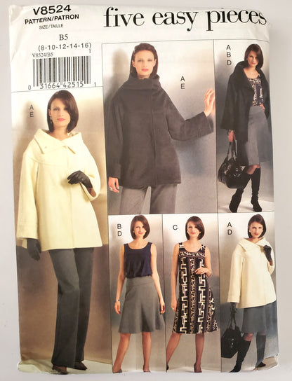 VOGUE Sewing Pattern V8524, Jacket, Top, Dress, Skirt, Pants, Size 8-16