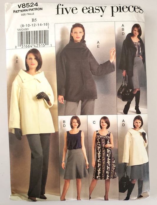 VOGUE Sewing Pattern V8524, Jacket, Top, Dress, Skirt, Pants, Size 8-16