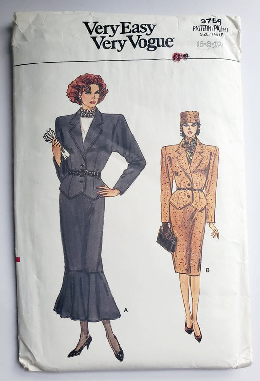 VERY EASY VERY VOGUE Sewing Pattern 9756 Fitted Unlined Jacket, Straight Skirt, Size 6-10