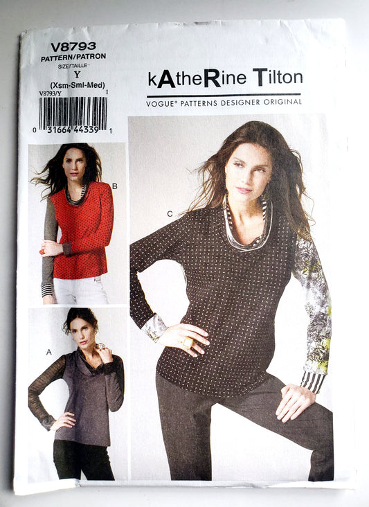 VOGUE Sewing Pattern V8793, DESIGNER ORIGINAL, Fitted Pullover Tops, Contrast Collar, Size 4-14 (Copy)